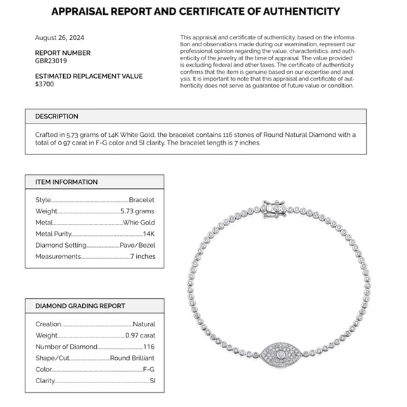 Solid 14K Gold  Natural Diamond Evil Eye Tennis Bracelet - Picture 4 of 6